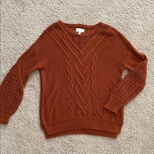Lucky Brand Rust Cable Knit Sweater Burnt Orange Autumn Fall Outfit